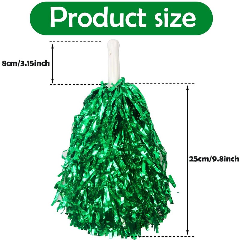 Hooshing 12PCS Green Pom Poms Cheerleading Metallic Foil Pompoms with Plastic Handles for Team Spirit Sports Dance Party - Image 4